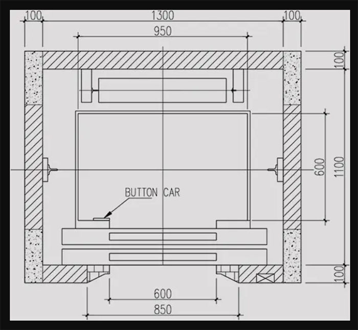Bản vẽ kích thước thang máy gia đình 200kg