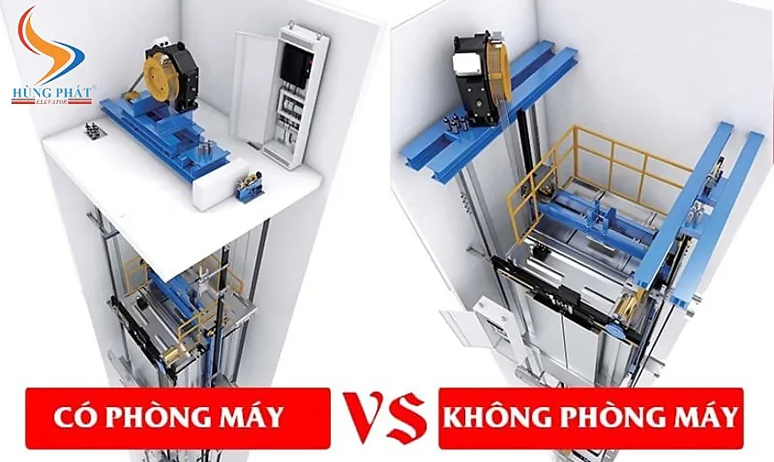 Sự khác biệt giữa thang máy có và không có phòng máy