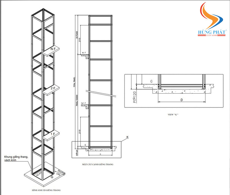 Bản vẽ cấu tạo của khung thép thang máy