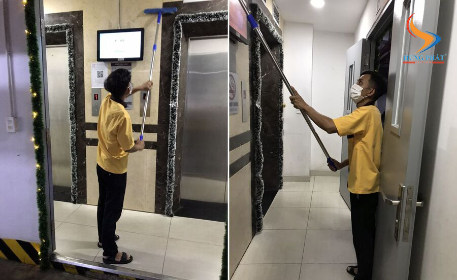 Quy trình vệ sinh thang máy kính tại Hùng Phát