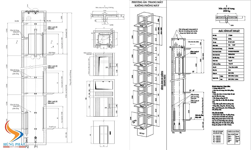 Bản vẽ thang máy không phòng máy